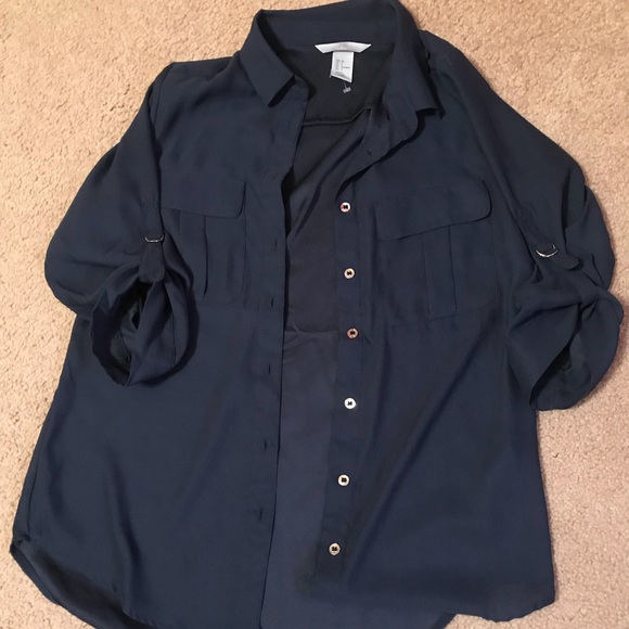 H&M’s silky navy button up - Picture 1 of 1